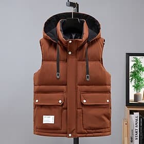 Men's Puffer Vest Hoodie Vest Quilted Vest Daily Wear Vacation Going out Fashion Basic Spring   Fall Zipper Multi Pocket Polyester Comfortable Plain Hidden Sta