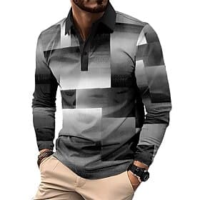 Men's Plaid Polo Shirts Golf Polos Shirts Long Sleeve Polo Shirts Collar Business Casual Formal Vacation Dailywear Outdoor clothing 3D Print Buttons Spring Fal