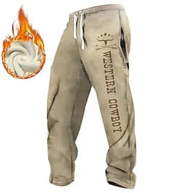 Men's Cowboy Joggers Fleece Sweatpants Drawstring Elastic Waist Vintage Casual Outdoor Home Street Pocket Straight Leg Trousers Thermal Winter 3D Print Black W