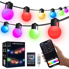 Dimmable RGB Outdoor String Lights 16ft 10m 25 LEDs, 32ft 5m 50 LEDs Color Changing String Lights with App  Remote Control Perfect for  Parties Home Decoration