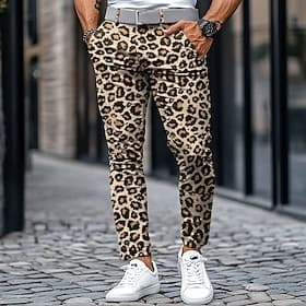 Homme Motif Léopard Dress Pants works Taille Moyenne Vêtement décontracté de travaile Formel Extérieur Rue Fermeture éclair Avec Poches Été Printemps Automne I