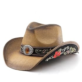Men's Straw Hat Sun Hat Cowboy Hat Fedora Trilby Hat Black White Polyester Vintage Style Fashion 18th Century State of Texas Daily Theme Party Boho / Paisley /