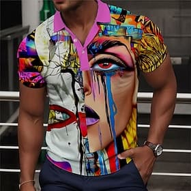 Men's Golf Shirt Short Sleeve Polo Shirts Collared Shirts Vacation Wear Party Outfits Buttons 3D Print Summer Multi Color