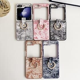 Phone Case For Samsung Galaxy Z Flip 7 Z Flip 6 Z Flip 5 Z Flip 4 Z Flip 3 Back Cover with Wrist Strap Shockproof Retro PC PU Leather