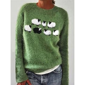 Women's Sweater Pullover Sweater Jumper Casual Soft Animal Ribbed Crew Neck Knitted Long Sleeve Regular Tops Knit Outdoor Daily Weekend Green Dark Gray Fall Wi