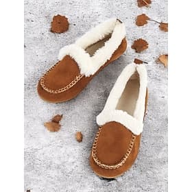 Women's Faux Suede Moccasin Slippers – Faux Fur Lined, Warm Indoor and Outdoor House Shoes with Stitch Detailing