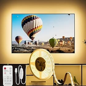 USB COB LED Strip Lights, Dimmable 1-3m TV Backlight 300 LEDs/m, CRI85 with RF Remote Control, Flexible Tape Light for DIY Bedroom, Kitchen, Under Cabinet Ligh