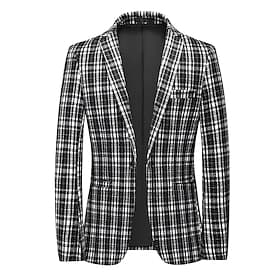 Herren Blazer Geschäft Cocktailparty Hochzeitsfeier Mode Lässig Frühling Herbst Polyester Karomuster Tasche Knöpfe Bequem Einreihig Blazer Schwarz Kaki Grau