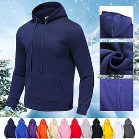 Men's Pullover Hoodie Sweatshirt Winter Coat Long Sleeve Hooded Top Outdoor Thermal Warm Fleece Lining Workout Soft Winter Autumn / Fall Polyester Dark Grey Bl