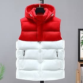 Men's Puffer Vest Padded Gilet Quilted Vest Daily Date Vacation Fashion Casual Fall  Winter Pocket Polyester Warm Comfortable Solid Color Zipper Hooded Regular