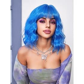 Carnival Wig 2026 Pink Blue Purple Wavy Bob Short Synthetic Festival Wig Mardi Gras Parade Cosplay Costume Hair for Women
