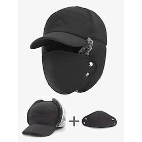 Men's Winter Thermal Insulated Cap with Detachable Face Mask - Windproof and Waterproof Earflap Hat for Outdoor Activities