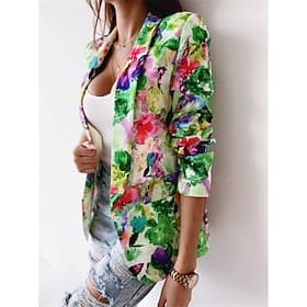 Damen Blazer Sakko Arbeit Bedruckt Blumen Atmungsaktiv OL-Stil Regular Fit Oberbekleidung Langarm Herbst Rosa M