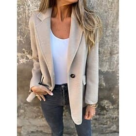Women's Casual Jacket Outdoor Buttons Solid Color Windproof Fashion Regular Fit Outerwear Long Sleeve Fall Black S