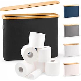 Toilet Paper Storage for 12 Rolls, Stackable  Foldable - The Ultimate Bathroom Organizer - Waterproof Basket with Bamboo Lid - Elegant Toilet Paper Storage Hol