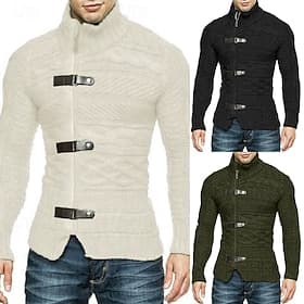 Men's Cardigan Sweater Cropped  Sweater Zip Sweater Knit Sweater Ribbed Knit Regular Plain Stand Collar Fashion Classic Daily Wear Date Clothing Apparel Fall