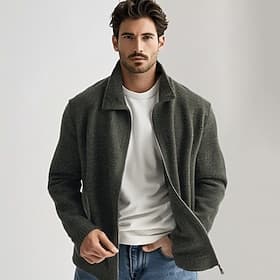 Men's 100% Merino Wool Zip Sweater Knit Zipper Solid Color Peter Pan Collar Knitwear Elegant Training Christmas Clothing Apparel Fall Winter Army Green Black S