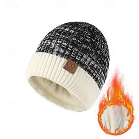Unisex Beanie Hat Winter Hats Beanies Skull Cap Knit Hat Black Dark Navy Polyester Knitted Cozy Daily Wear Going out Color Block Warm
