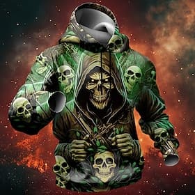 Men's Grim Reaper Dark Hoodies Sweatshirt Fashion Cool Daily Long Sleeve Crew Neck Party Holiday Streetwear Green Drawstring Fall Winter Designer S M L XL XXL