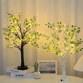1 pz 60 cm con luce albero a led a foglia verde, luce bianca calda, decorazione per cortile interno ed esterno primaverile ed estivo, alimentatore per batteria