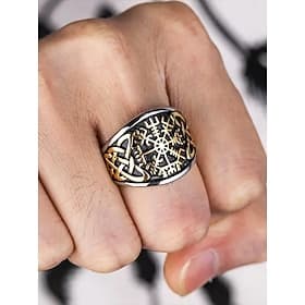 Men's Viking Rune Ring – Norse Mythology Inspired Stainless Steel Ring with Ancient Symbol Engravings, Perfect for Nordic Style and Spiritual Jewelry Lovers