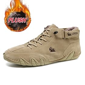 Herren-Stiefeletten zum Schnüren aus grünem Wildlederimitat im Vintage-Stil mit handgenähten Details und warmem Fleecefutter – lässiger, bequemer Outdoor-Schuh