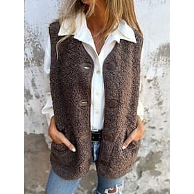 Women's Vest Outdoor Street Daily Fall Winter Regular Coat Regular Fit Warm Breathable Comtemporary Stylish Jacket Sleeveless Solid Color with Pockets Black Re