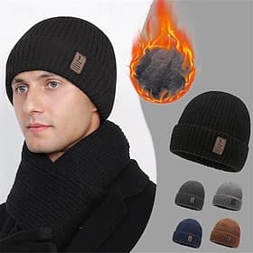 Men's Unisex Beanie Hat Winter Hats Beanies Skull Cap Knit Hat Black Dark Navy Polyester Knitted Cozy Daily Wear Going out Solid / Plain Color Warm