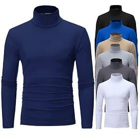 Herren T Shirt Rollkragenhemd Langarmshirt Langarm Gerollter Kragen Herbst Winter Einfach Leicht Klassisch Lässig Outdoor Lässig Sport Schwarz Weiß Marineblau