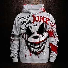 Men's Creepy Clown Joker Clown Hoodies Sweatshirt Fashion Cool Daily Long Sleeve Crew Neck Party Holiday Streetwear White Drawstring Fall Winter Designer S M L