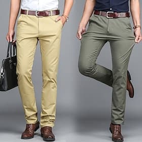 Men's Trousers Dress Pants Chinos Pocket Buttons Plain Comfort Daily Business Work Fashion Classic Style Dark Khaki Light Khaki