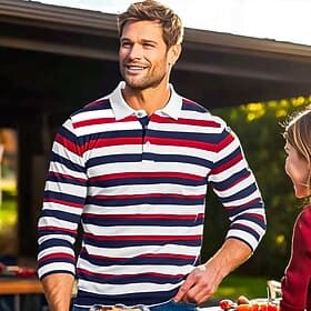 Herre Rugby polo skjorter Golf polo skjorter Afslappet Sport Knaphul Klassisk Langærmet Mode Basale Farveblok Stribe Stribe Efterår Vinter Regulær Gul Rød Lill thumbnail 2
