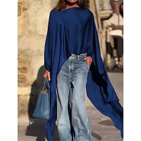 Mujer Camisa Elegant Elegante Top de satén Costura asimétrica Color sólido Básico Casual Manga Larga Asimétrico Con Tirantes Tops largos Diario Noche Azul Pisc