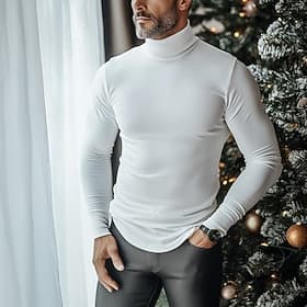 Men's T Shirt Turtleneck shirt Long Sleeve Shirt Long Sleeve Stand Collar Fall  Winter Plain Lightweight Classic Casual Classic Outdoor Casual Sports Black Whi