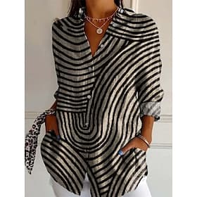 Dames Overhemd Overhemden met linnenlook Knoop omhoog Blouse Knop Afdrukken Bloemig Geometrisch Basic Casual Lange mouw Overhemdkraag Normale tops Dagelijks Kh