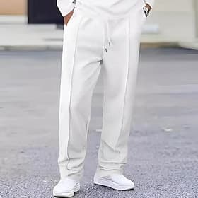 Herre Joggingbukser Bukser Sweatpants med lige ben Vaffelbukser Lomme Snørelukning Elastisk Talje Vanlig Komfort Sport  Udendørs Daglig Mode Afslappet Sort Hvi