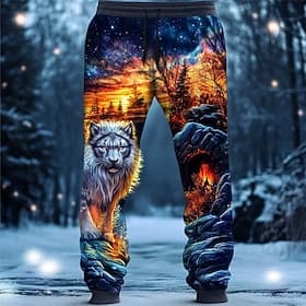 Men's Lion Sweatpants Joggers Pants Trousers Mid Waist Drawstring Elastic Waist Fashion Casual Party Evening Wear Street Dailywear Pocket Spring Fall Winter 3D