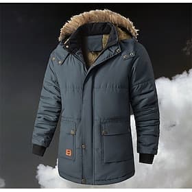 Herre Vinter jakke Pufferjakke Fleece jakke Polstret jakke Lomme Polyester Ferierejse Dagligdagstøj Stævnemøde Normal Mode Afslappet Bekvem Hold Varm Efterår v