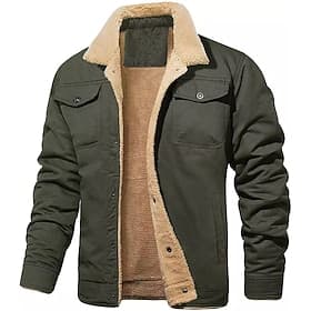 Men's Winter Jacket Fleece Jacket Casual Jacket Daily Vacation Thermal Warm Pocket Fleece Fall  Winter Plain Fashion Streetwear Lapel Regular Black Yellow Army