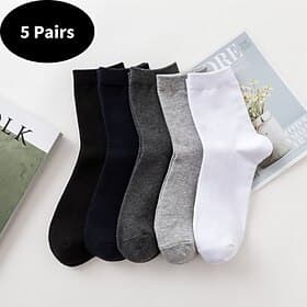 Men's 5 Pairs Multi Packs Socks Crew Socks Running Socks Casual Socks Black White Color Solid / Plain Color Sports  Outdoor Daily Vacation Basic Medium Spring