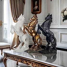 1pc Elegant Resin Horse Statues, Majestic Horses in Black, White, and Golden, Perfect for Home Decor, Suitable for Entryways, Bar Carts, Living Rooms, and Offi