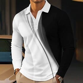 Men's Striped Golf Polos Shirts Long Sleeve Polo Shirts Collared Shirts Business Casual Formal Dailywear Vacation Buttons 3D Print White Red Blue