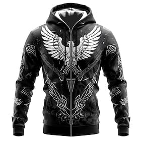 Men's Viking Warrior Viking Hoodies Fashion Cool Daily Long Sleeve Hooded Streetwear Vacation Going out Black Drawstring Zipper Fall Winter Designer S M L XL X