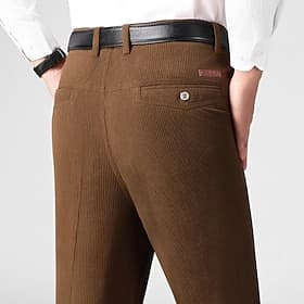 Men's Dress Pants Corduroy Pants Trousers Chinos Buttons Pocket Solid Color Comfort Formal Party Work Fashion Classic Style Black Navy Blue Micro-elastic