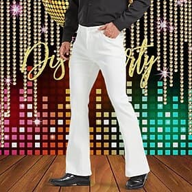 Men's Dress Pants Flared Pants Bell Bottom Trousers Pocket Plain Comfort Breathable Outdoor Going out Disco Lights Fashion Casual White Brown Stretchy