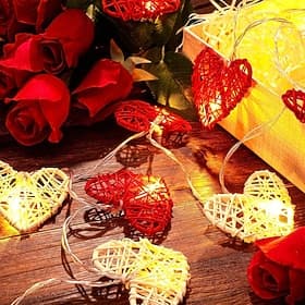 Valentine's Heart String Lights Vintage Rattan Heart Shaped String Lights1.5m 10LED 3m 20LED Fairy Battery Operated Twinkle Light for  Wedding Indoor Outdoor B