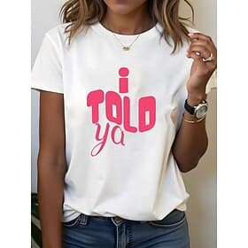 Dame T-shirt Afslappet Trykt mønster Kortærmet Almindelige toppe Daglig Hvid Sommer thumbnail 3