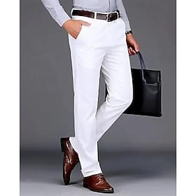 Homme pantalon de costume Pantalon Chino Boutons Poche Couleur Pleine Confort Formel Soirée Travail Mode Style classique Noir Blanche Micro-élastique