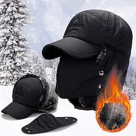 Men's Trapper Hat Winter Hats Winter Beanie Black Blue Polyester Adjustable Cozy Daily Wear Going out Solid / Plain Color Warm