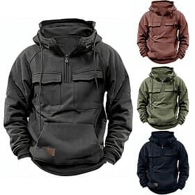 Men's Hoodie Quarter Zip Hoodie Tactical Hoodie Tactical Wine Red Black Wine Army Green Navy Blue Hooded Plain Tactical Sports  Outdoor Daily Cotton Polyester
